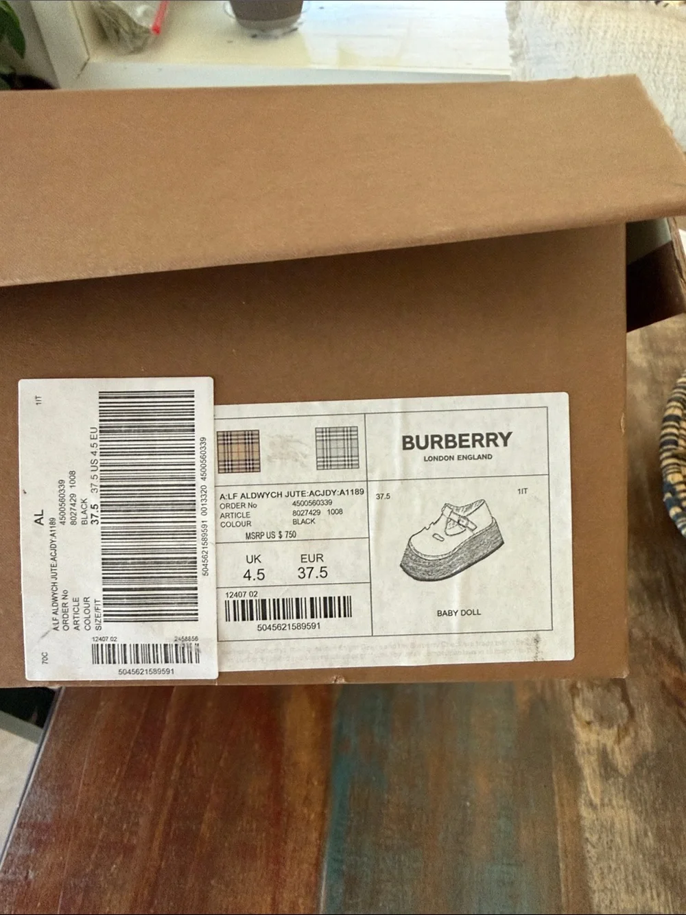 NWT Burberry Aldwych Black Platform Espadrille Mary Jane with Jute Sole